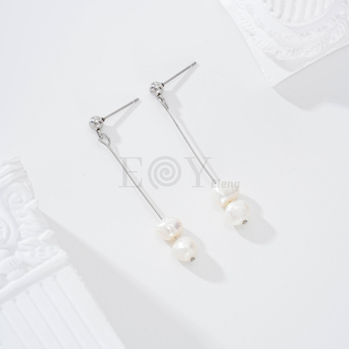 Pendientes largos con doble perla acero