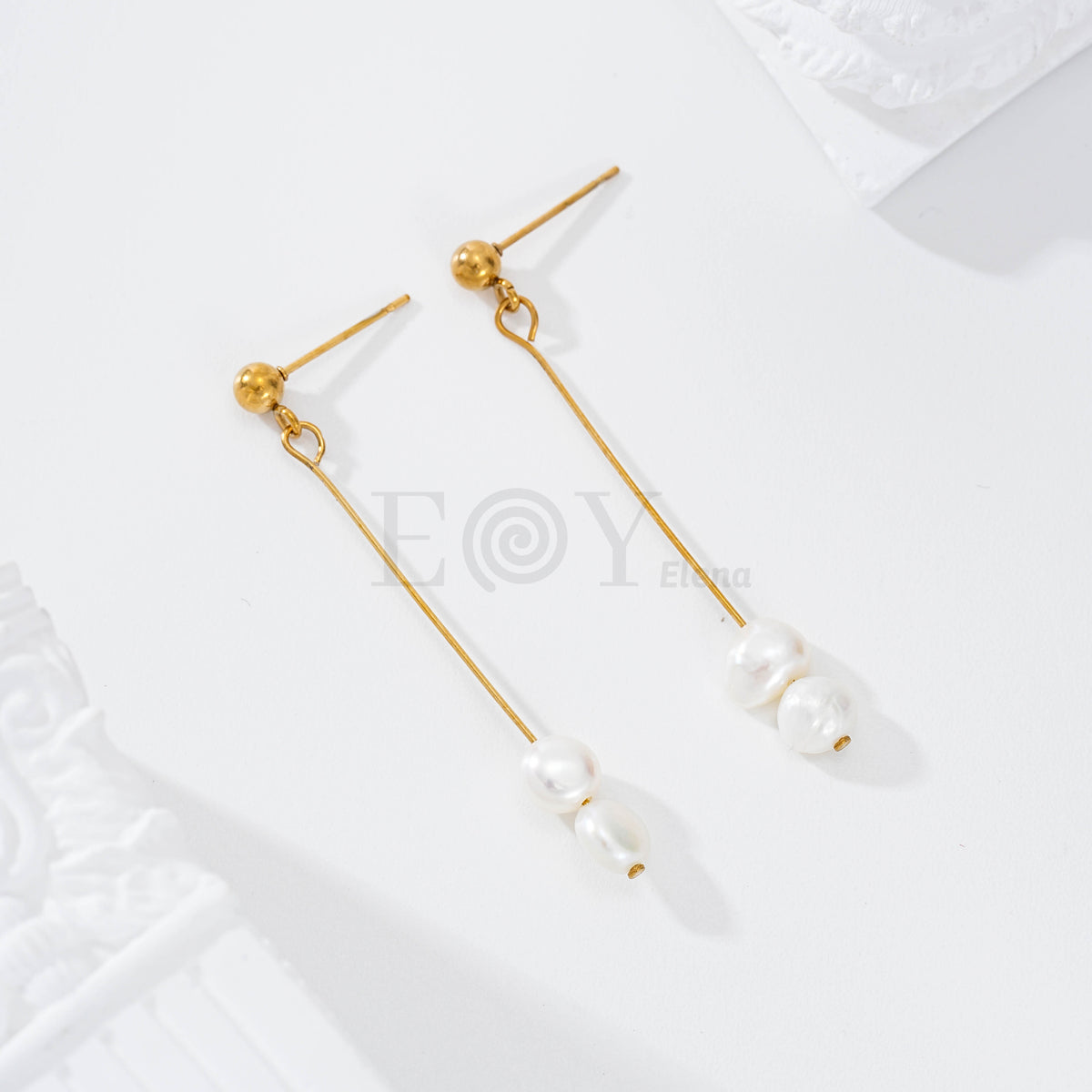 Pendientes largos con doble perla acero