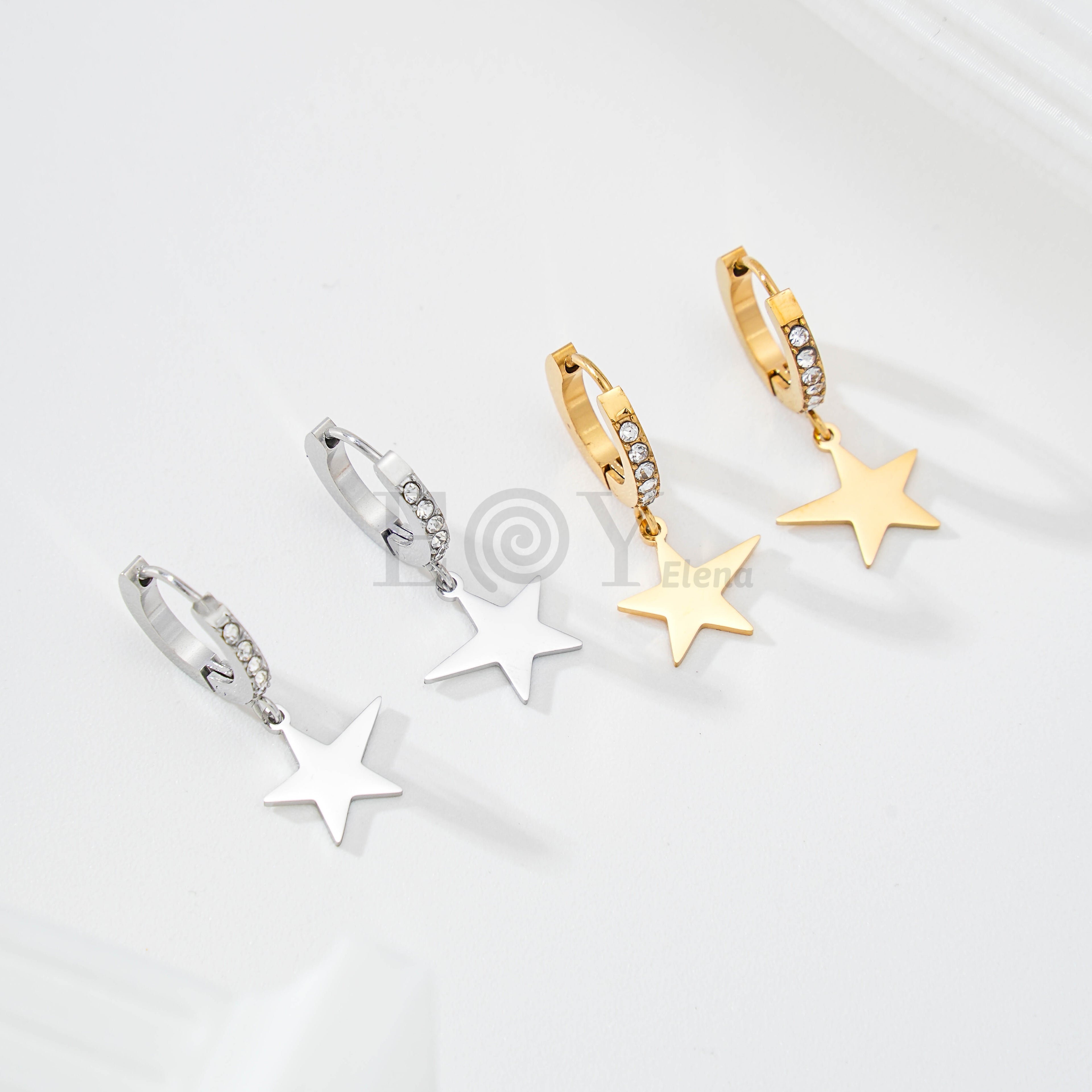 Pendientes de aro circonitas y estrella