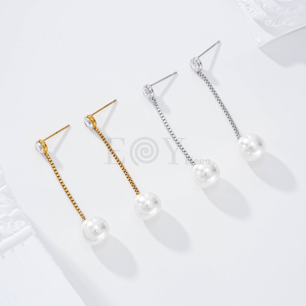 Pendientes circonita redonda con perla colgando