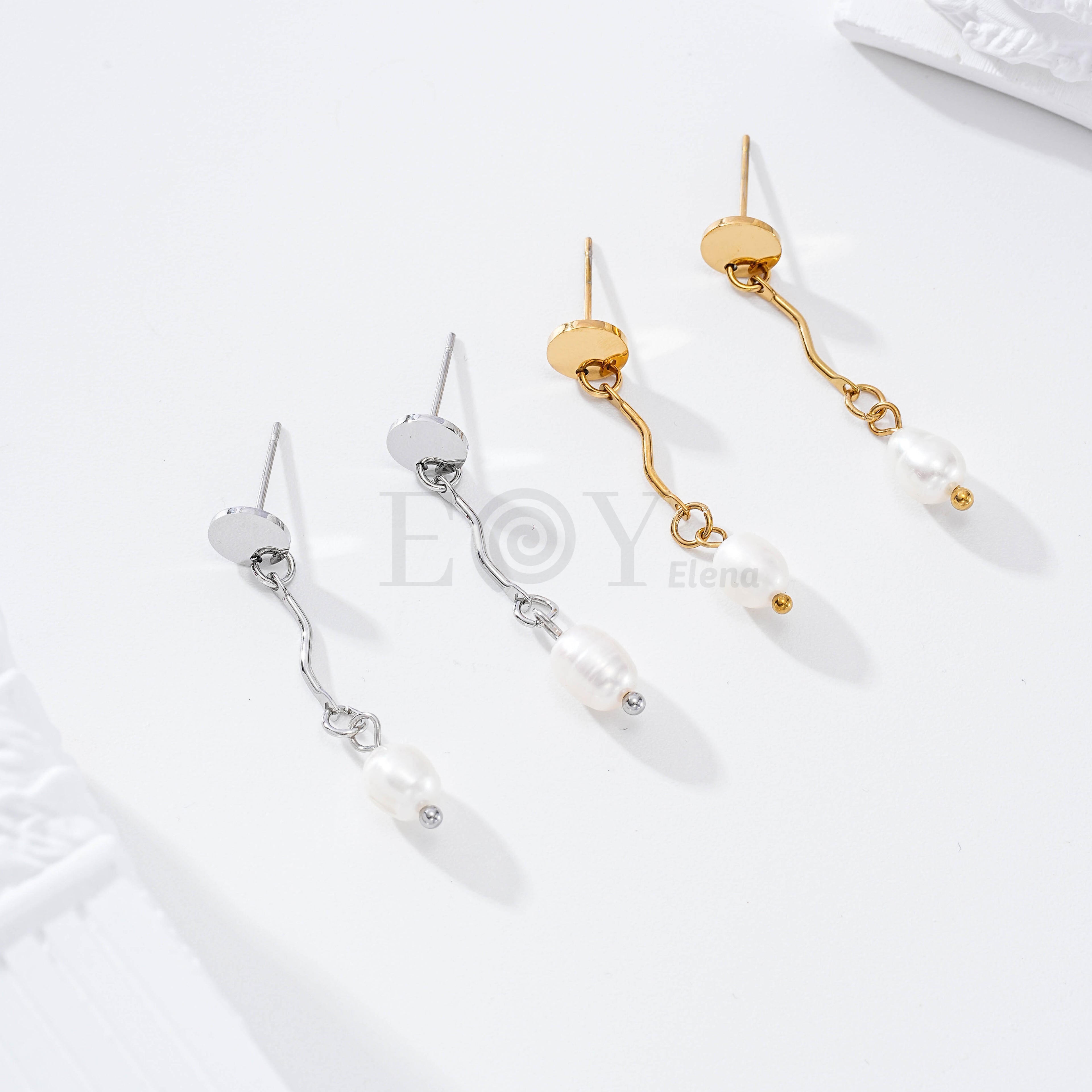 Pendientes chapa con perla colgante acero