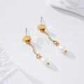 Pendientes chapa con perla colgante acero