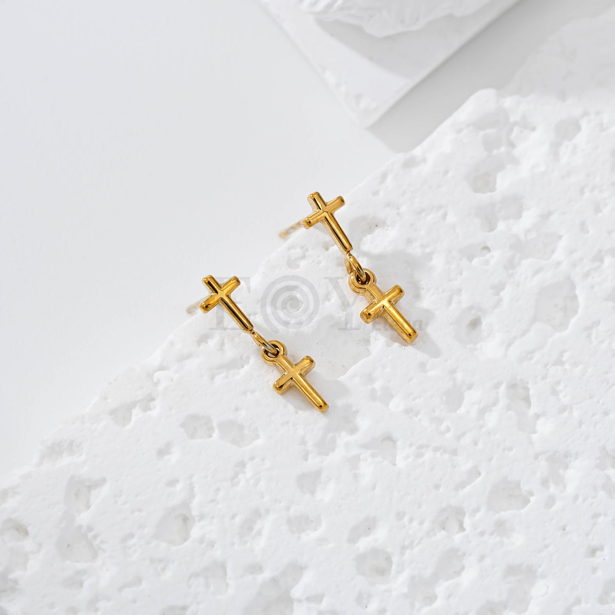 Pendientes doble cruz acero
