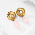 Pendientes chapa flor y perla con piedra