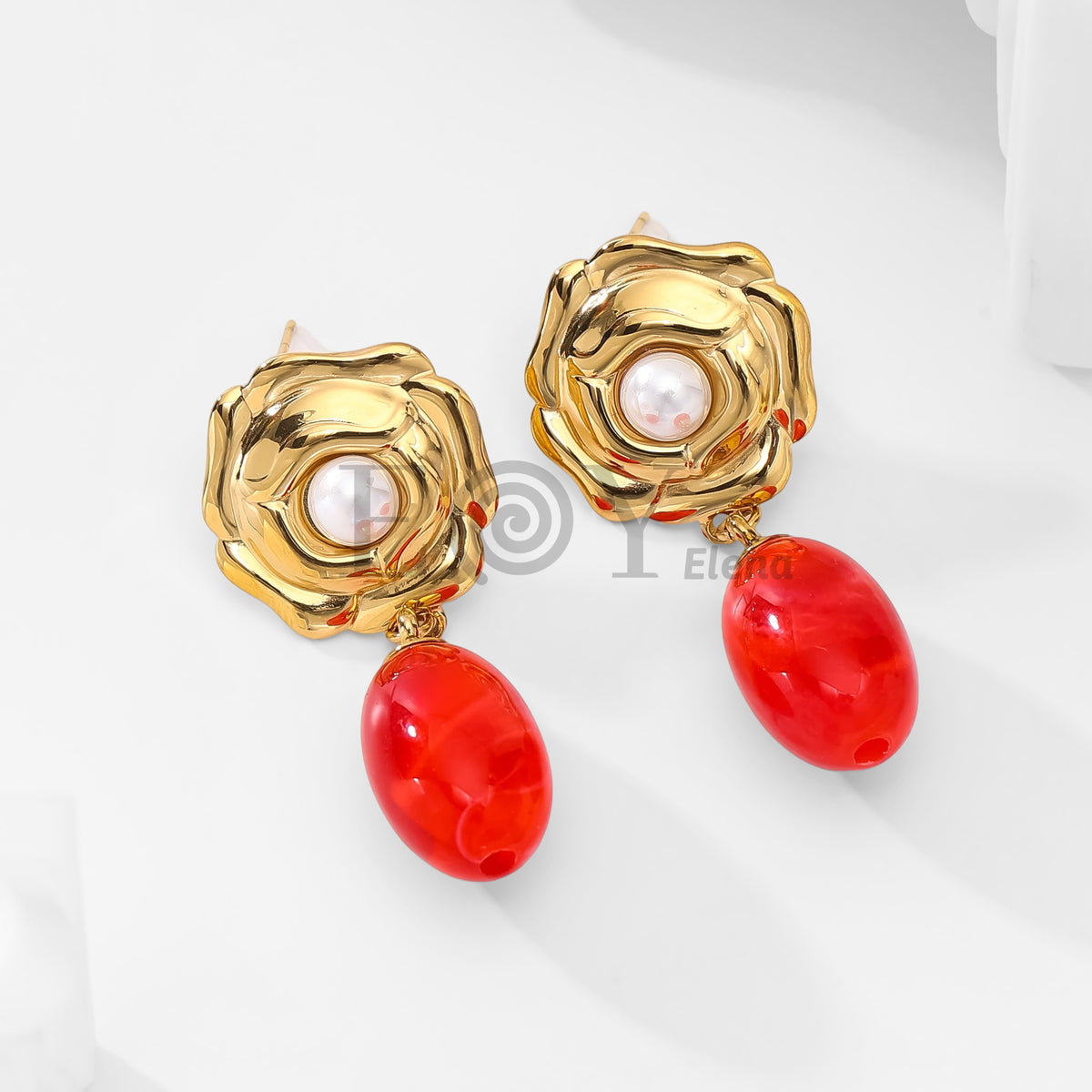 Pendientes chapa flor y perla con piedra