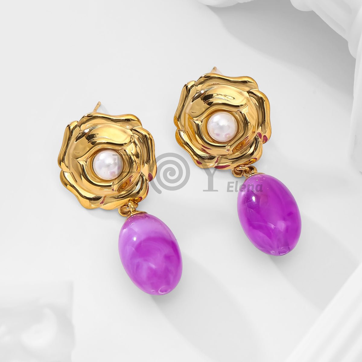 Pendientes chapa flor y perla con piedra