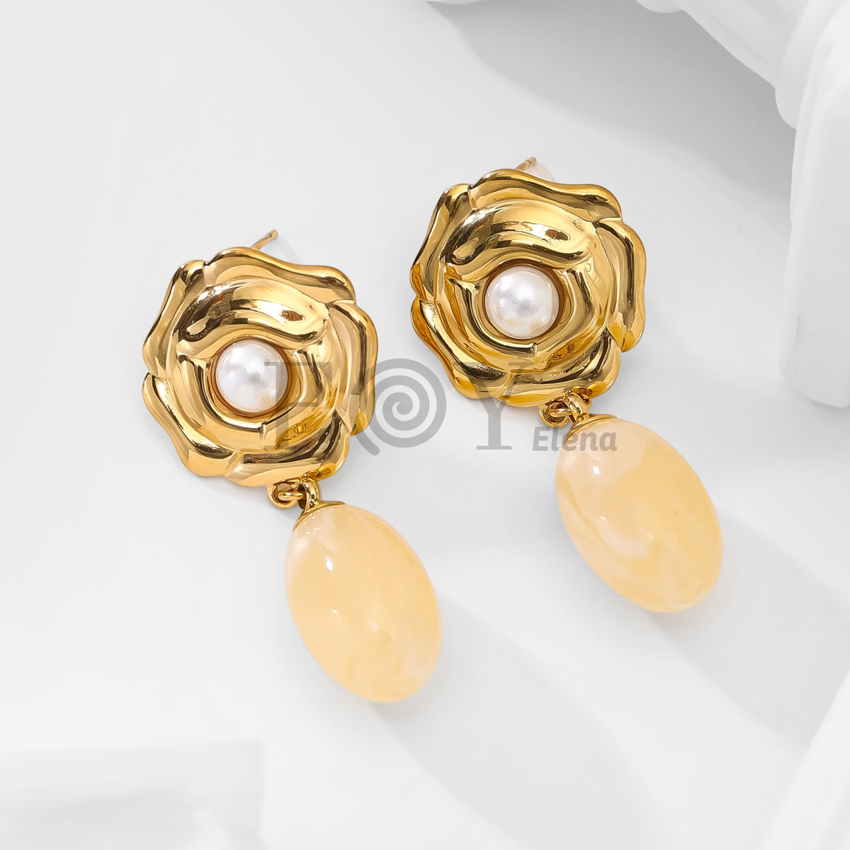 Pendientes chapa flor y perla con piedra