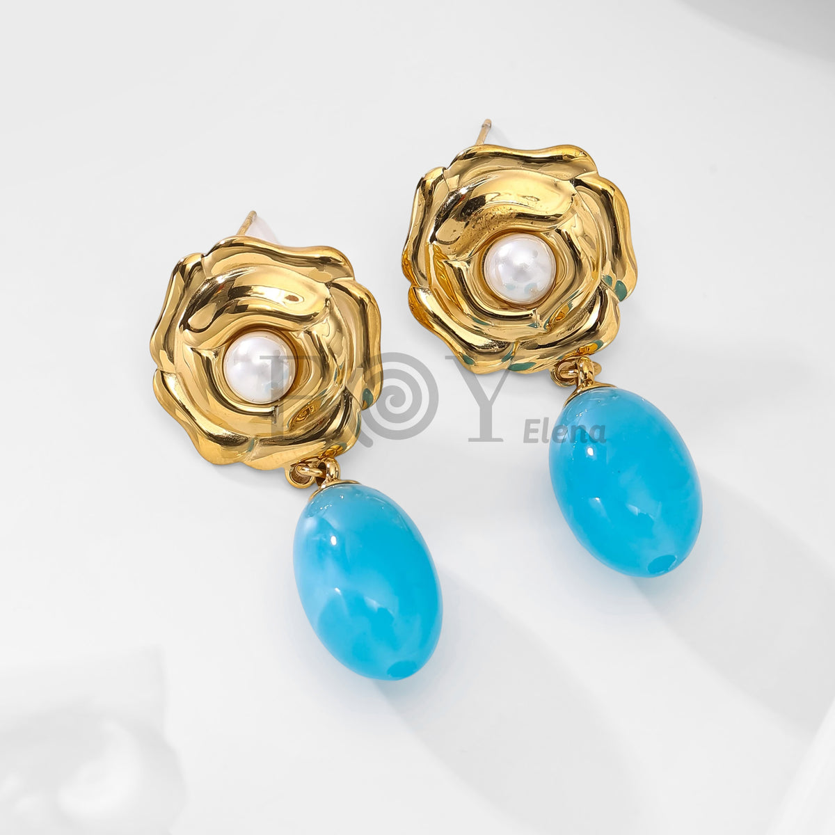 Pendientes chapa flor y perla con piedra