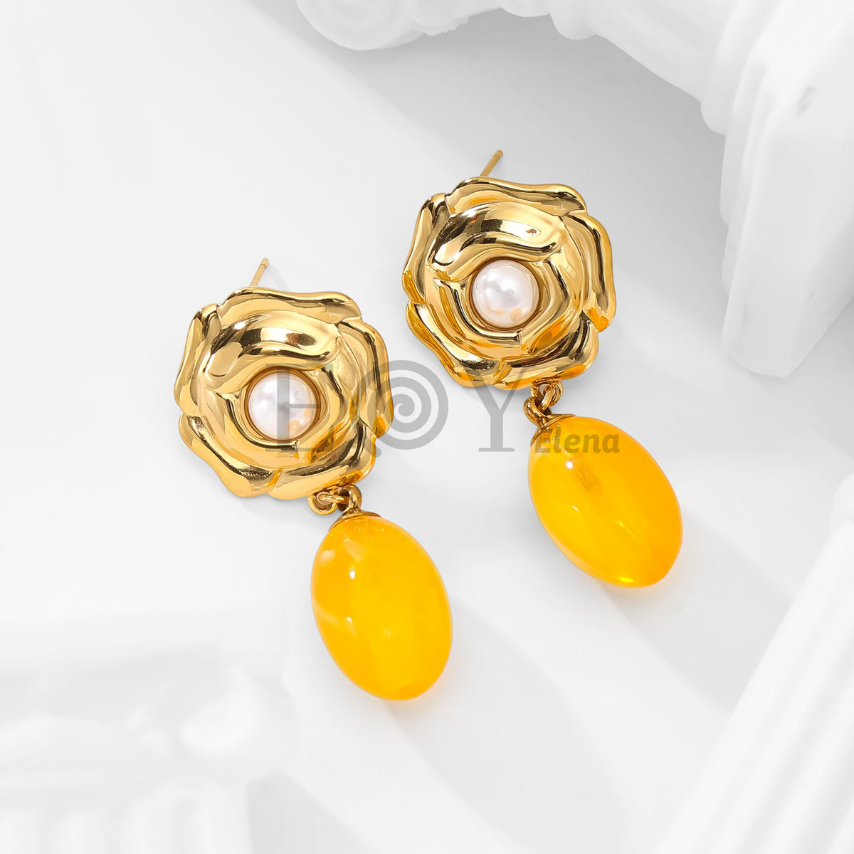 Pendientes chapa flor y perla con piedra