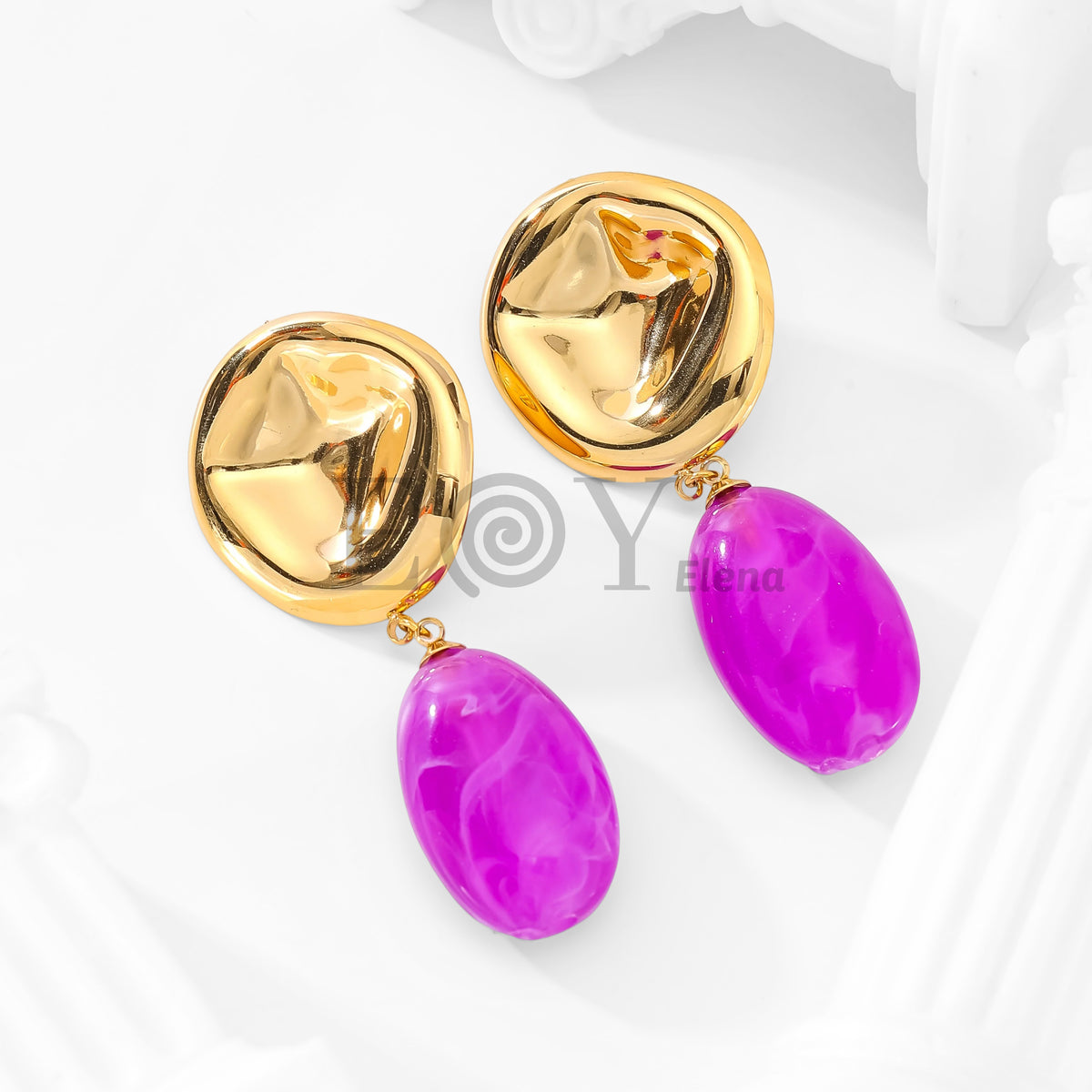 Pendientes chapa brillo y piedra ovalada