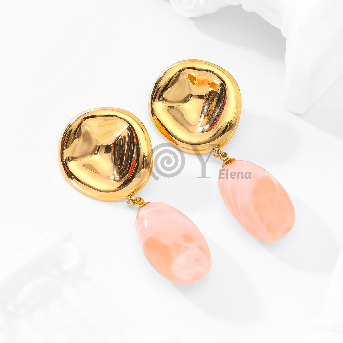 Pendientes chapa brillo y piedra ovalada