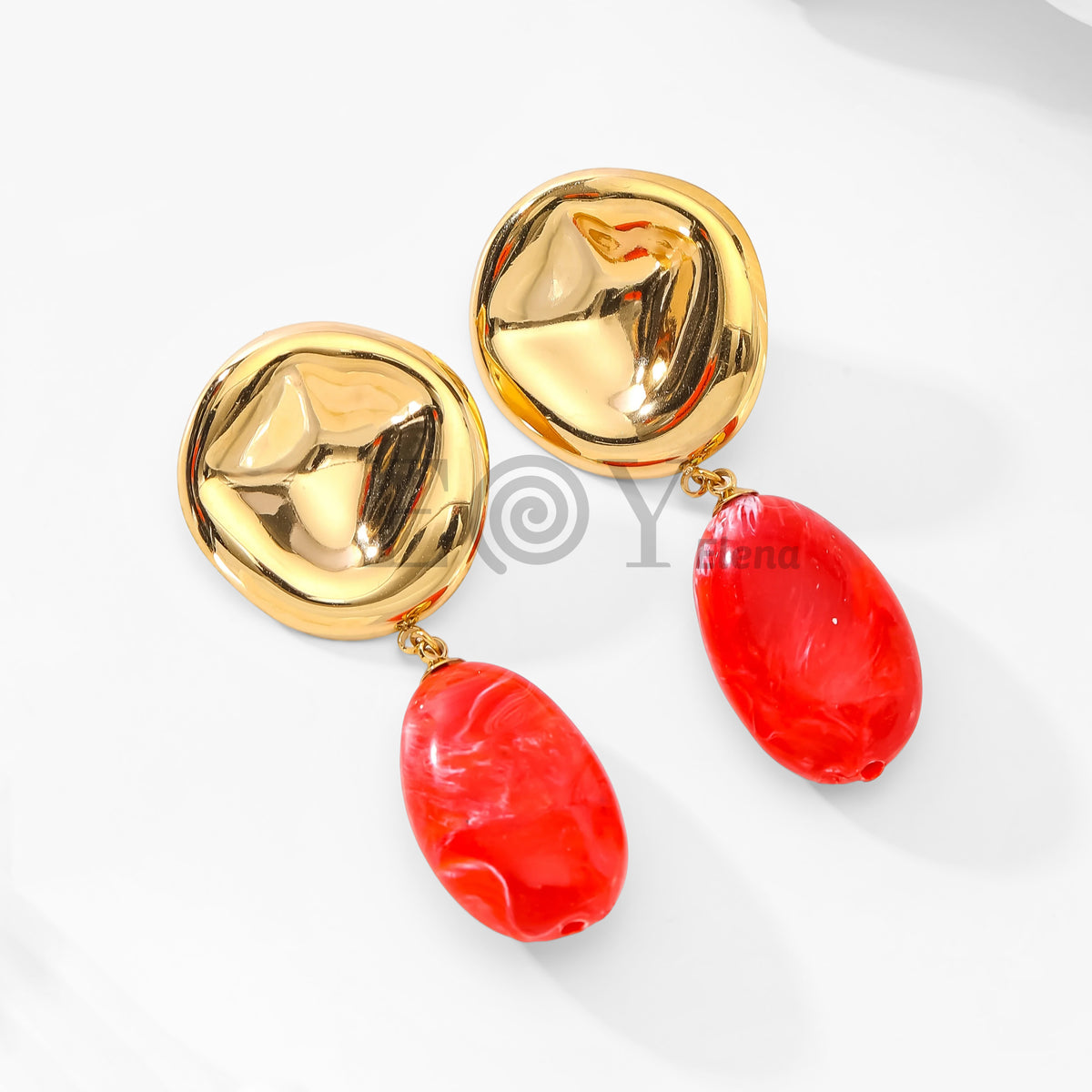 Pendientes chapa brillo y piedra ovalada