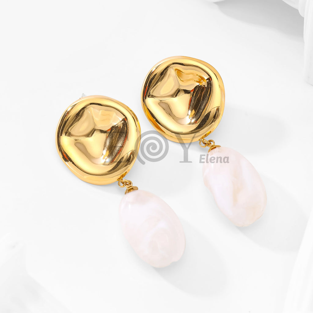 Pendientes chapa brillo y piedra ovalada