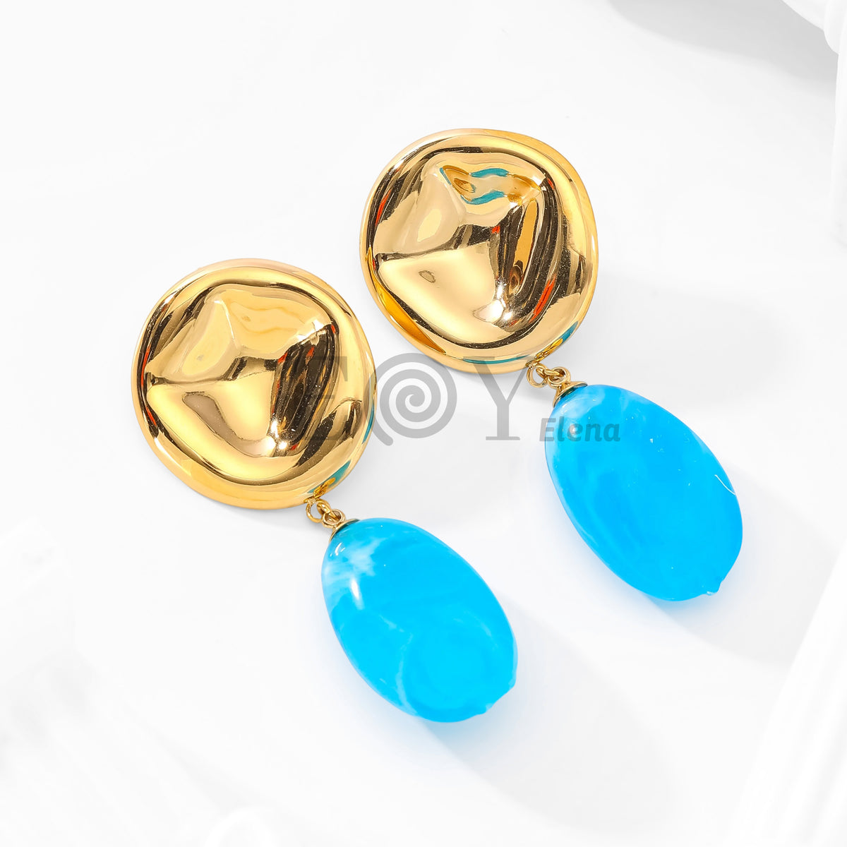 Pendientes chapa brillo y piedra ovalada