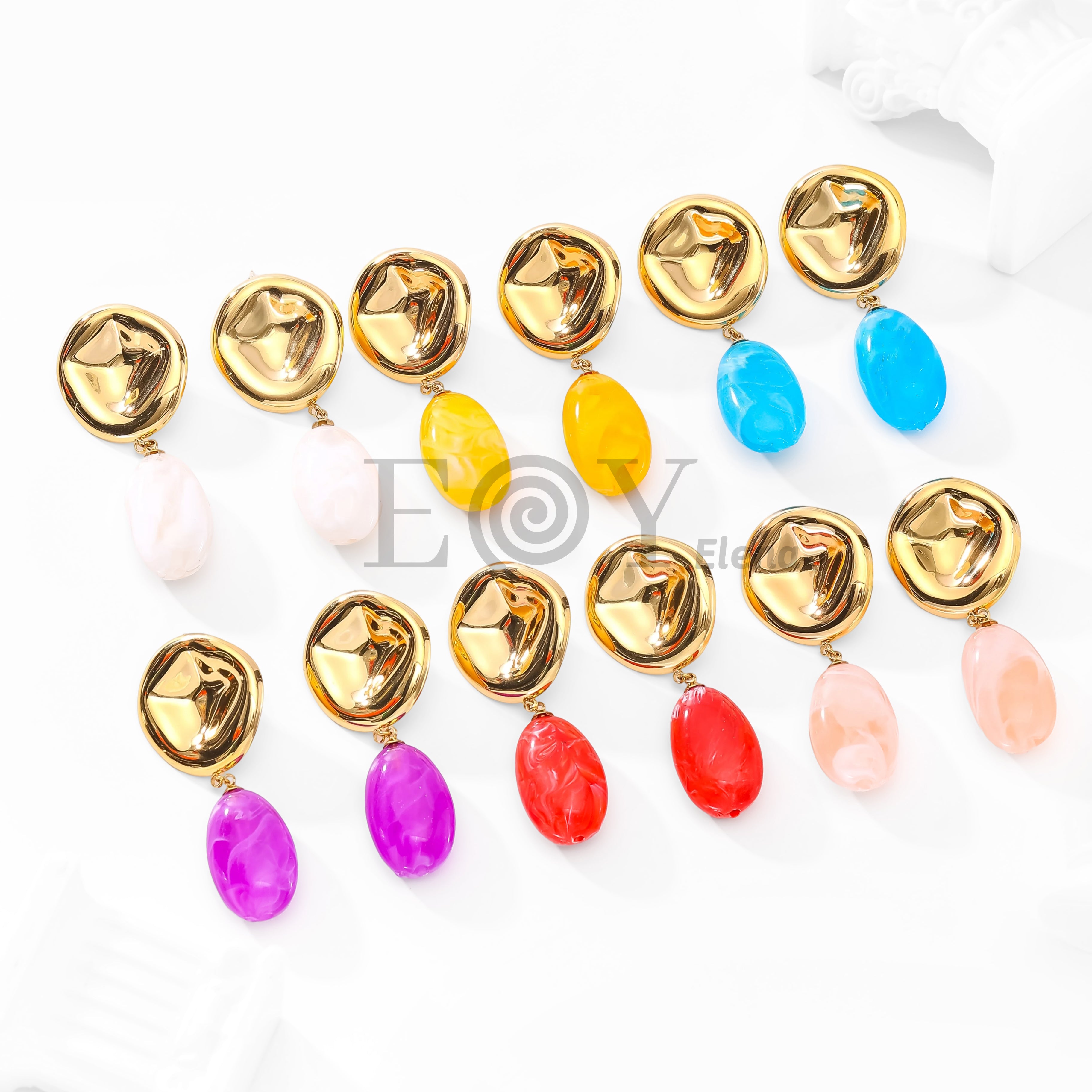 Pendientes chapa brillo y piedra ovalada