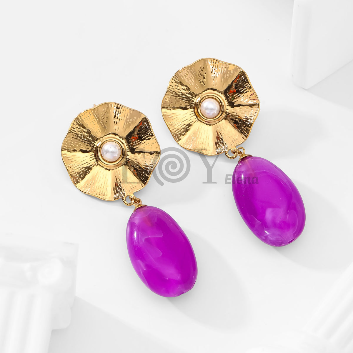 Pendientes chapa con perla y piedra