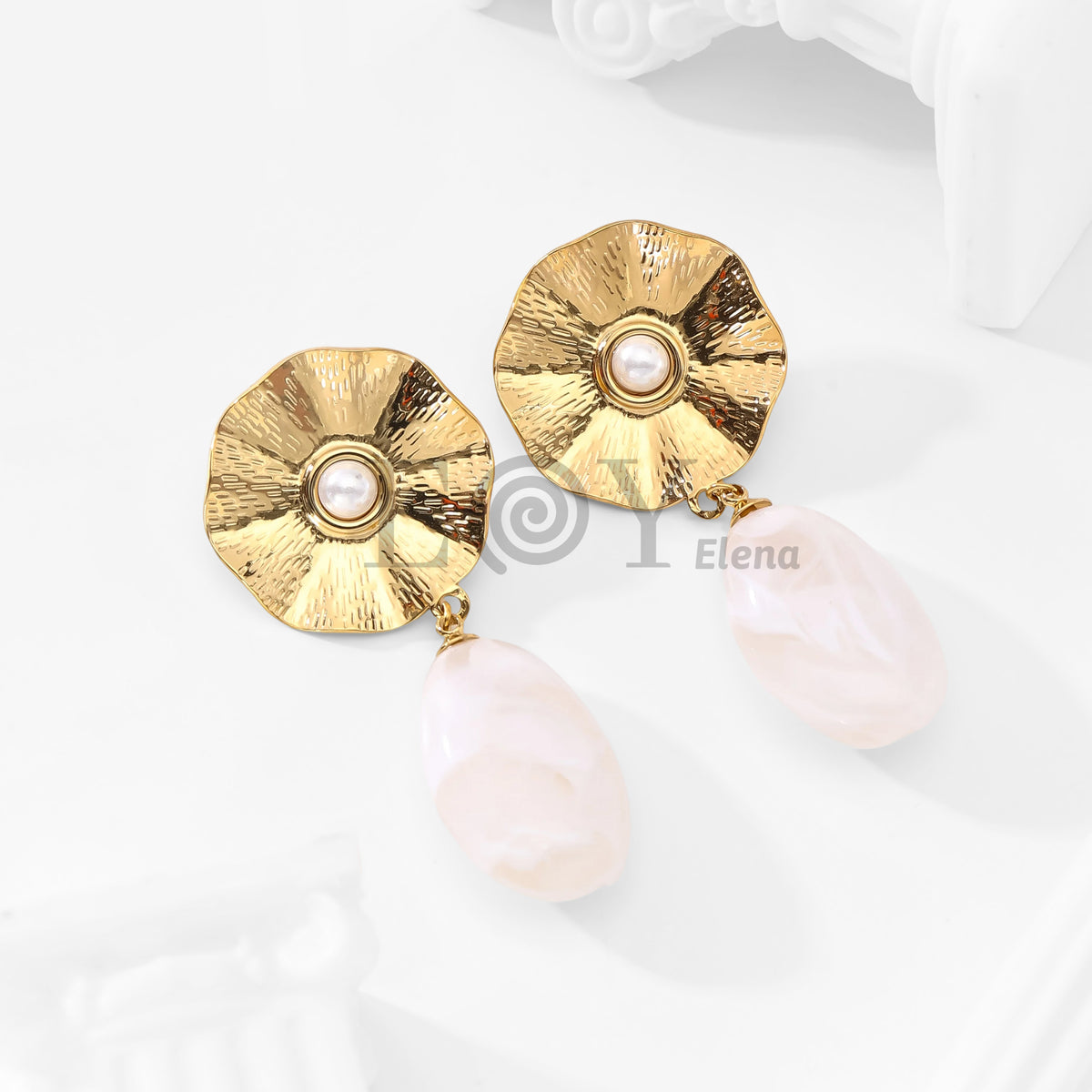 Pendientes chapa con perla y piedra