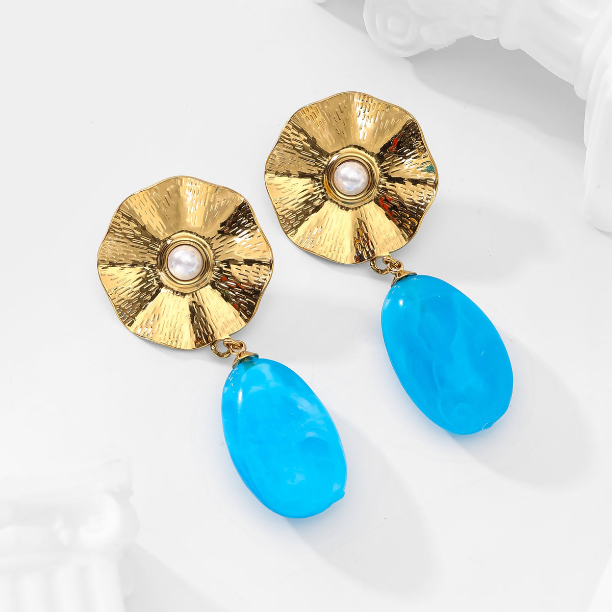Pendientes chapa con perla y piedra