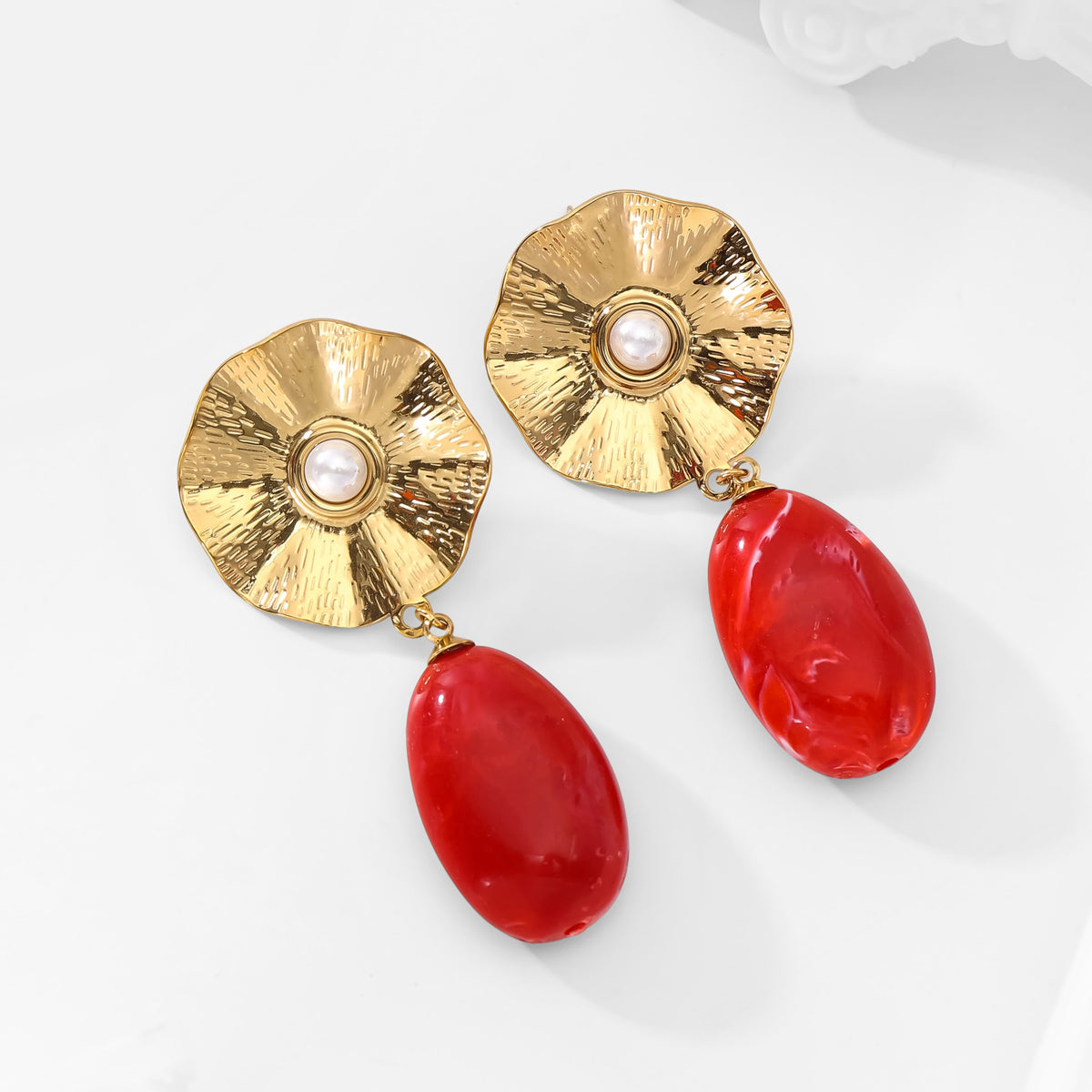 Pendientes chapa con perla y piedra