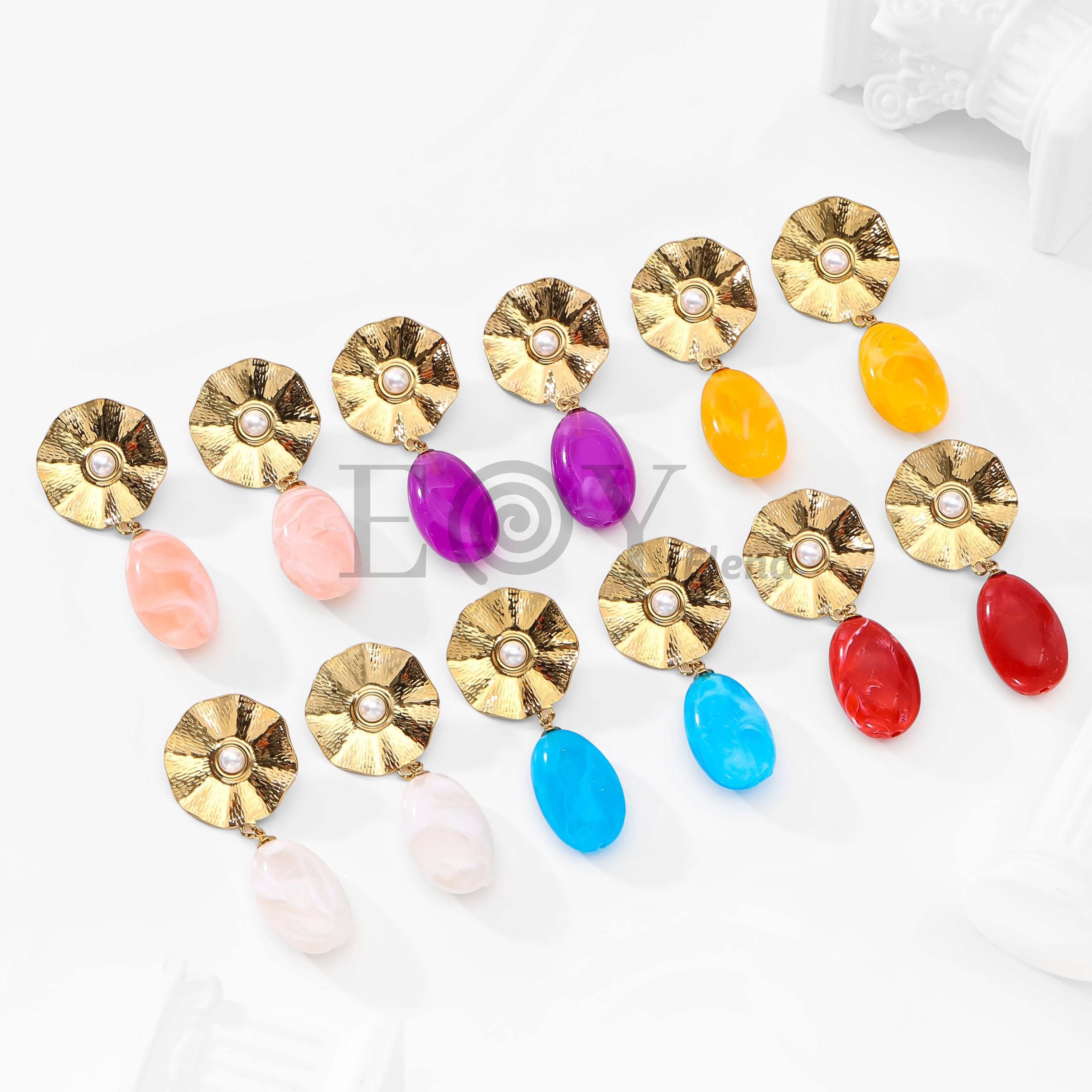 Pendientes chapa con perla y piedra