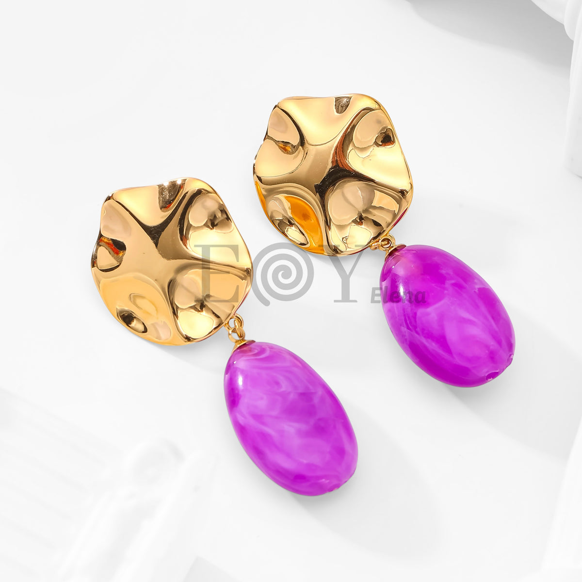Pendientes chapa relieve y piedra color