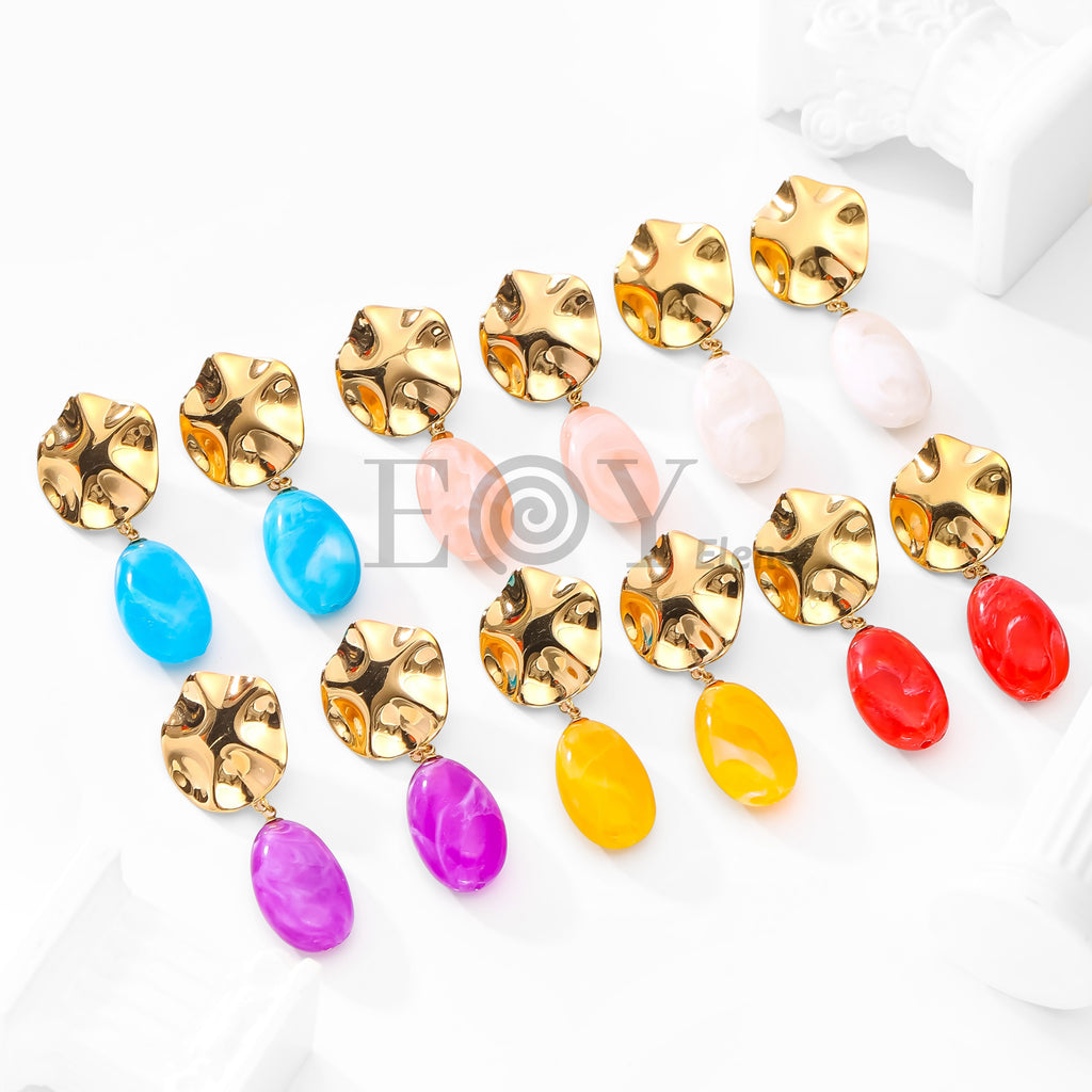 Pendientes chapa relieve y piedra color