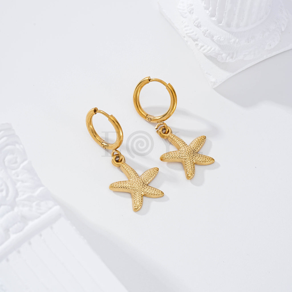 Pendientes de aro estrella de mar relieve acero