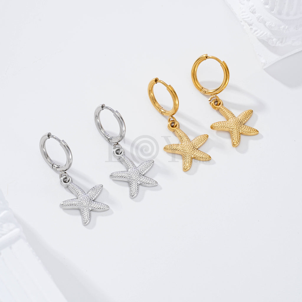 Pendientes de aro estrella de mar relieve acero
