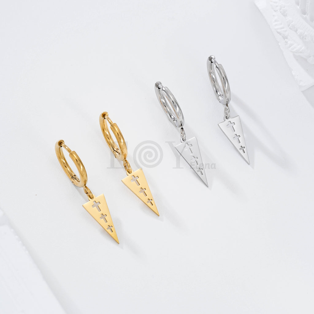 Pendientes de aro con cruces triángulo acero