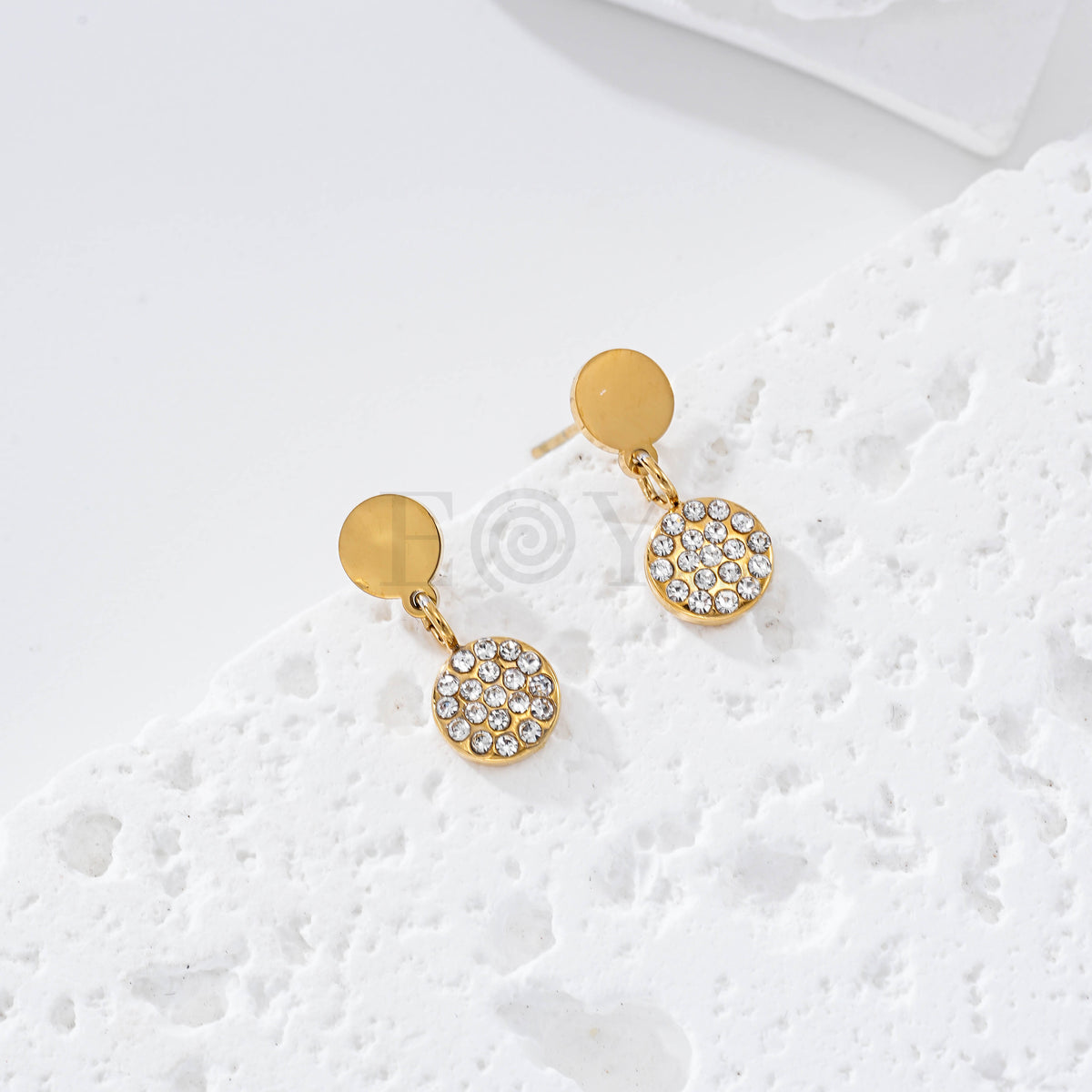 Pendientes doble chapa circular circonitas acero