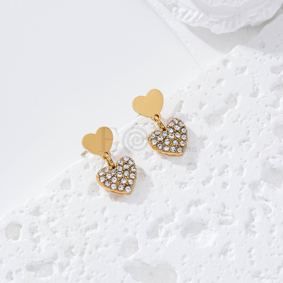 Pendientes doble corazón circonitas acero