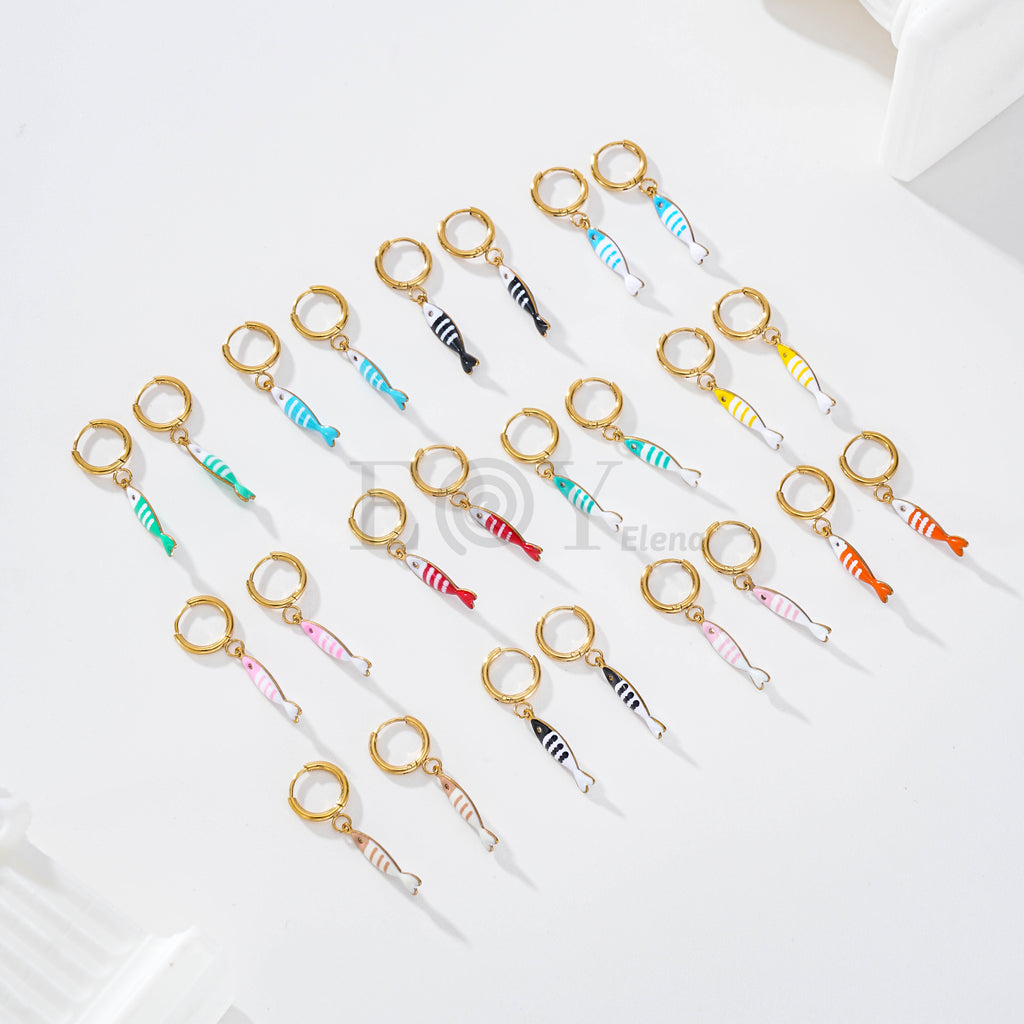 Pendientes de aro con pez color
