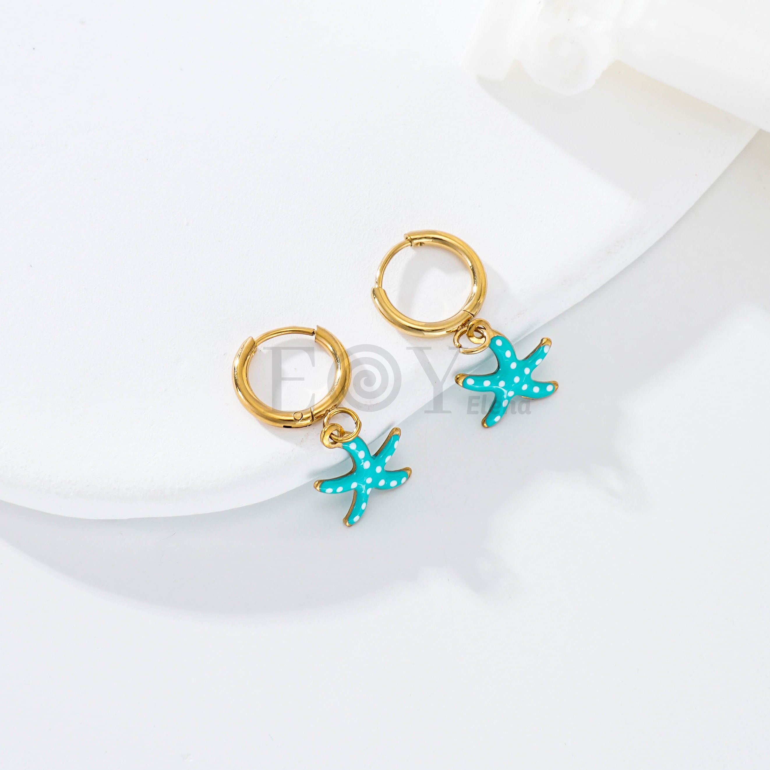 Pendientes de aro estrella de mar color