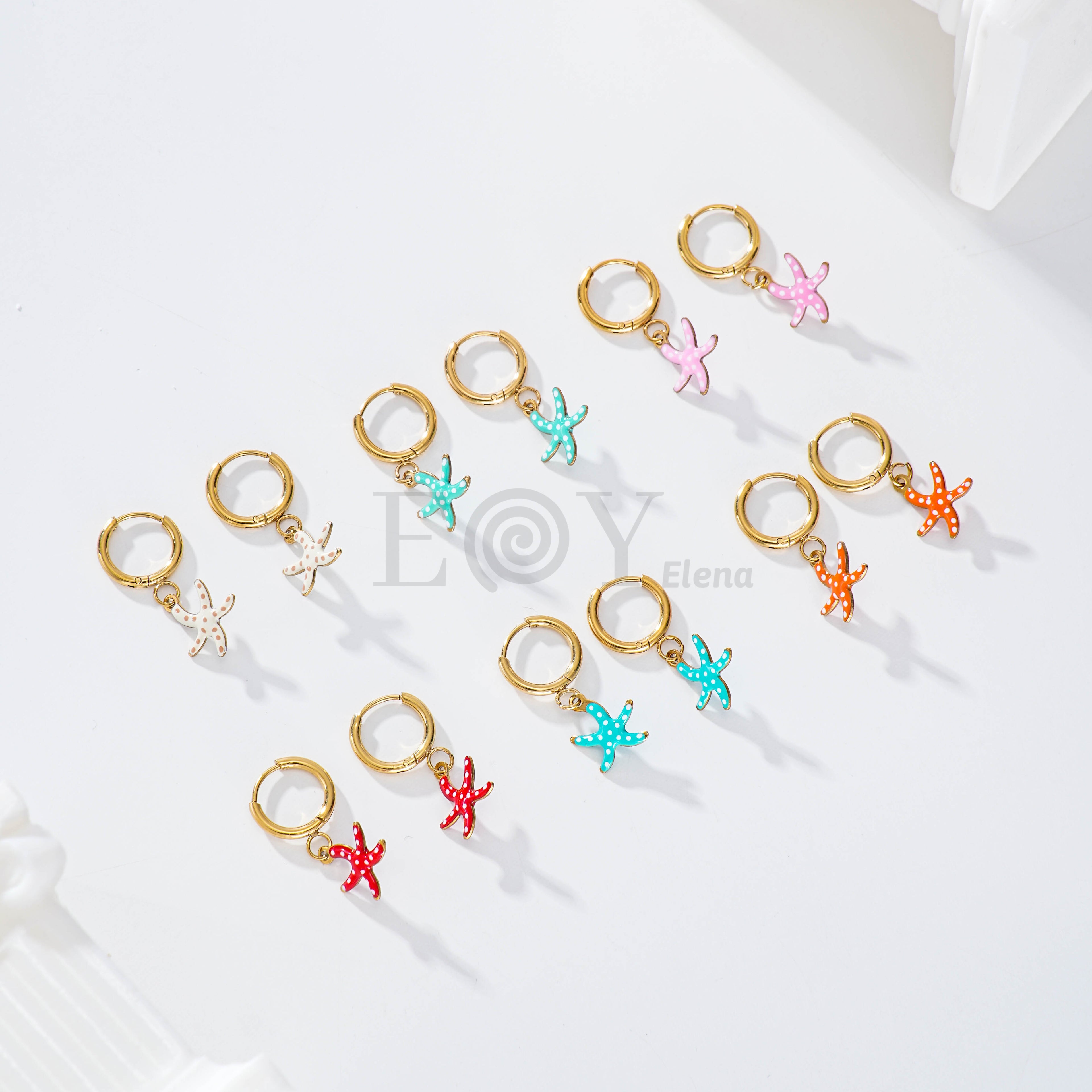 Pendientes de aro estrella de mar color