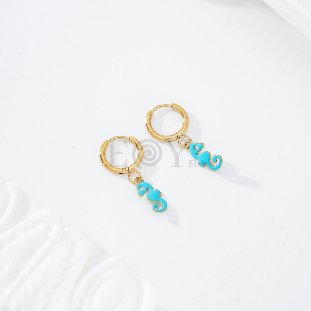 Pendientes de aro caballito de mar color