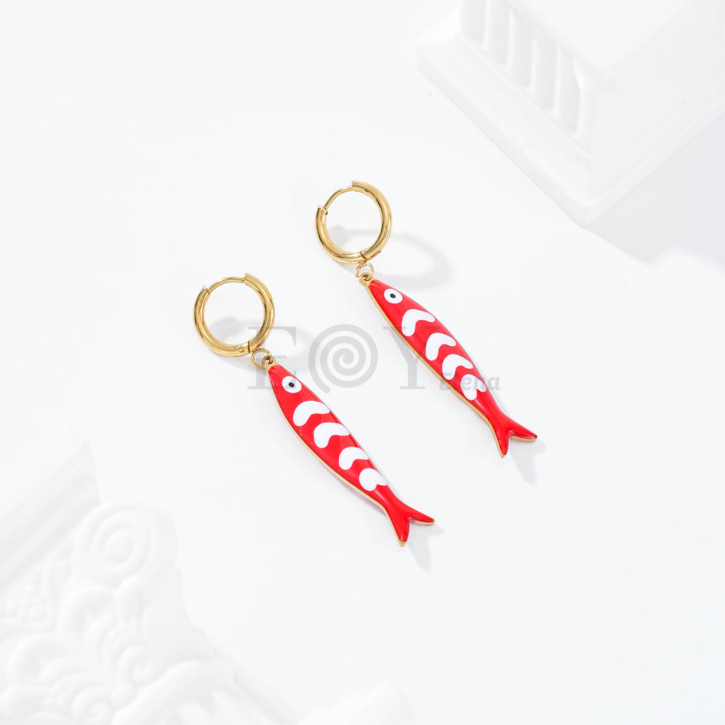 Pendientes de aro pez color