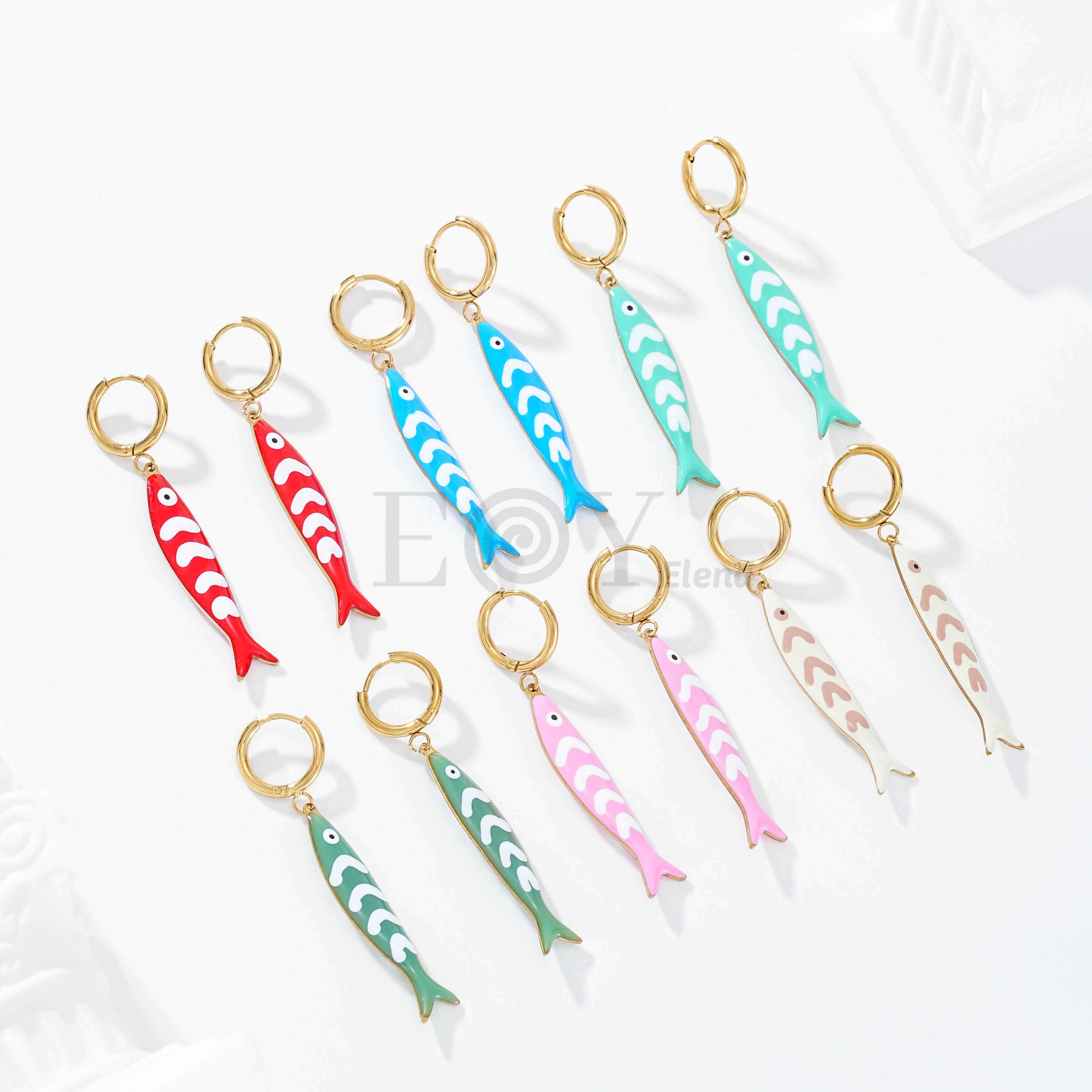 Pendientes de aro pez color