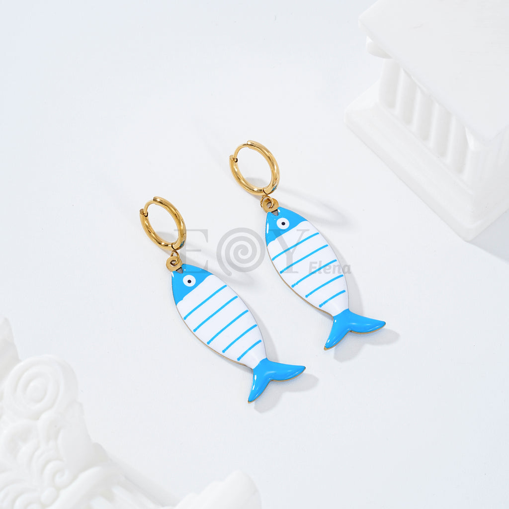 Pendientes de aro pez color