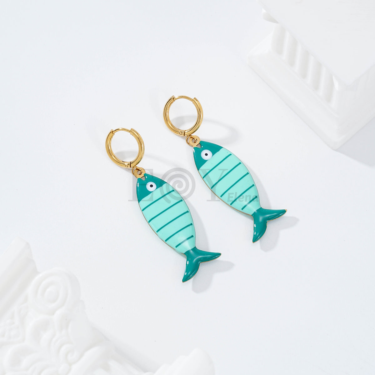 Pendientes de aro pez color
