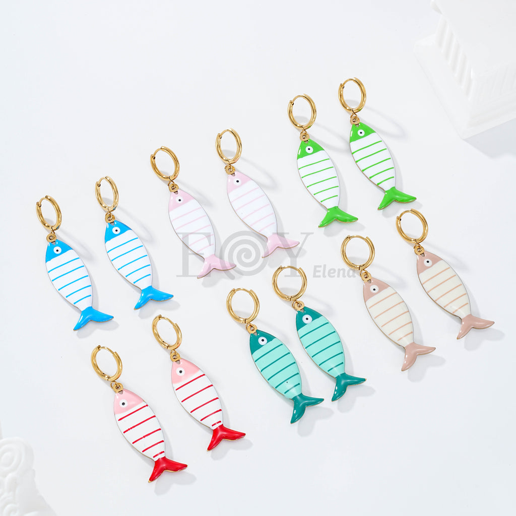 Pendientes de aro pez color