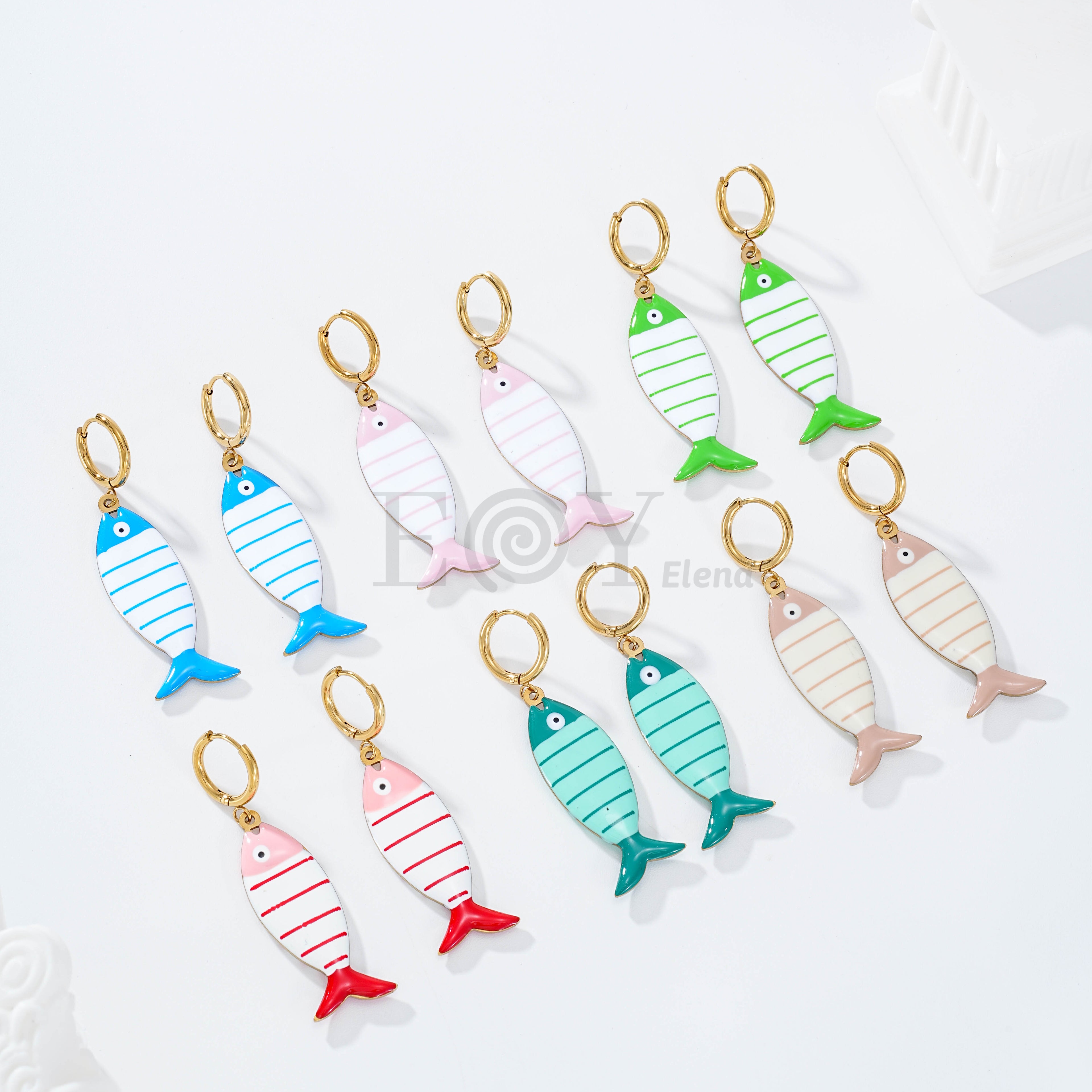 Pendientes de aro pez color