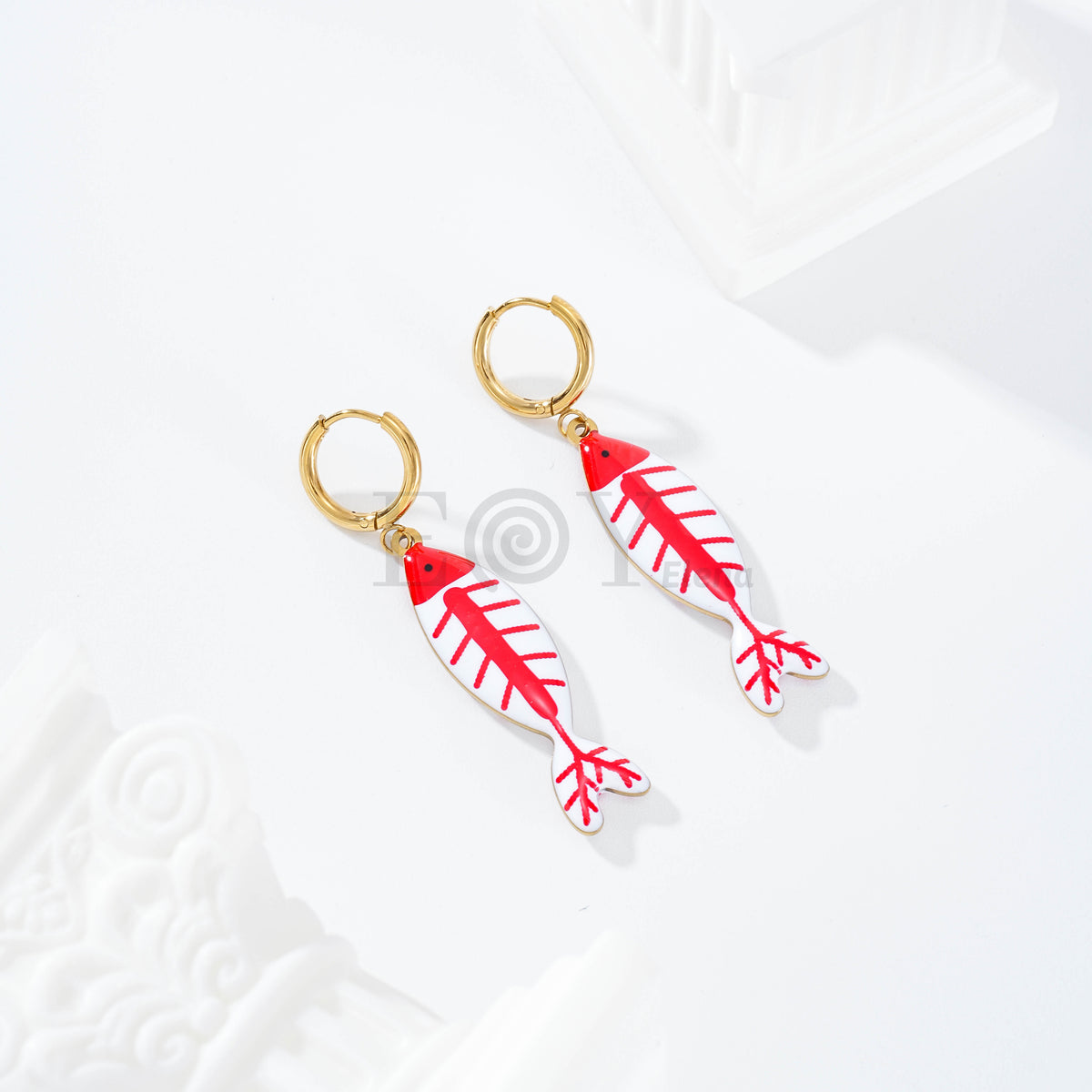 Pendientes de aro pez color