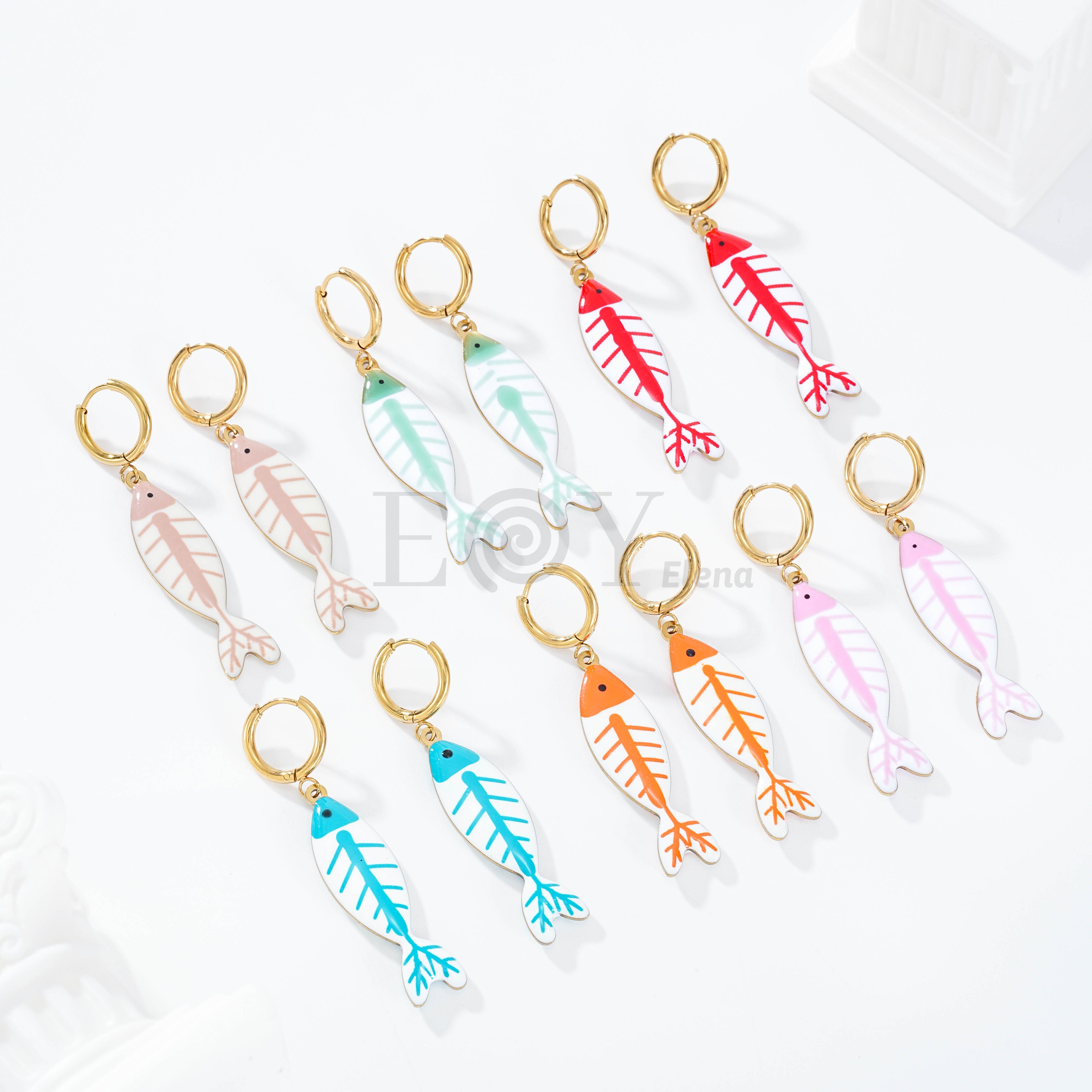 Pendientes de aro pez color