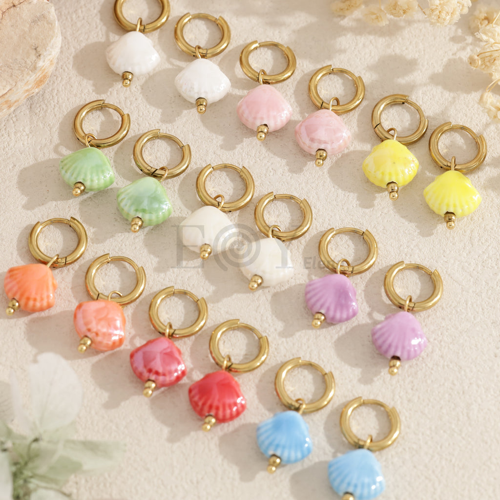 Pendientes de aro con concha color