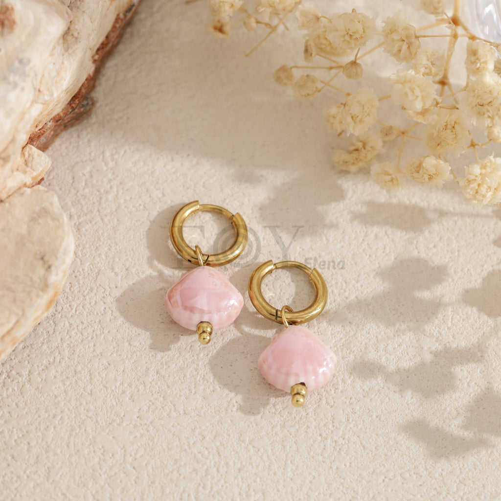 Pendientes de aro con concha color