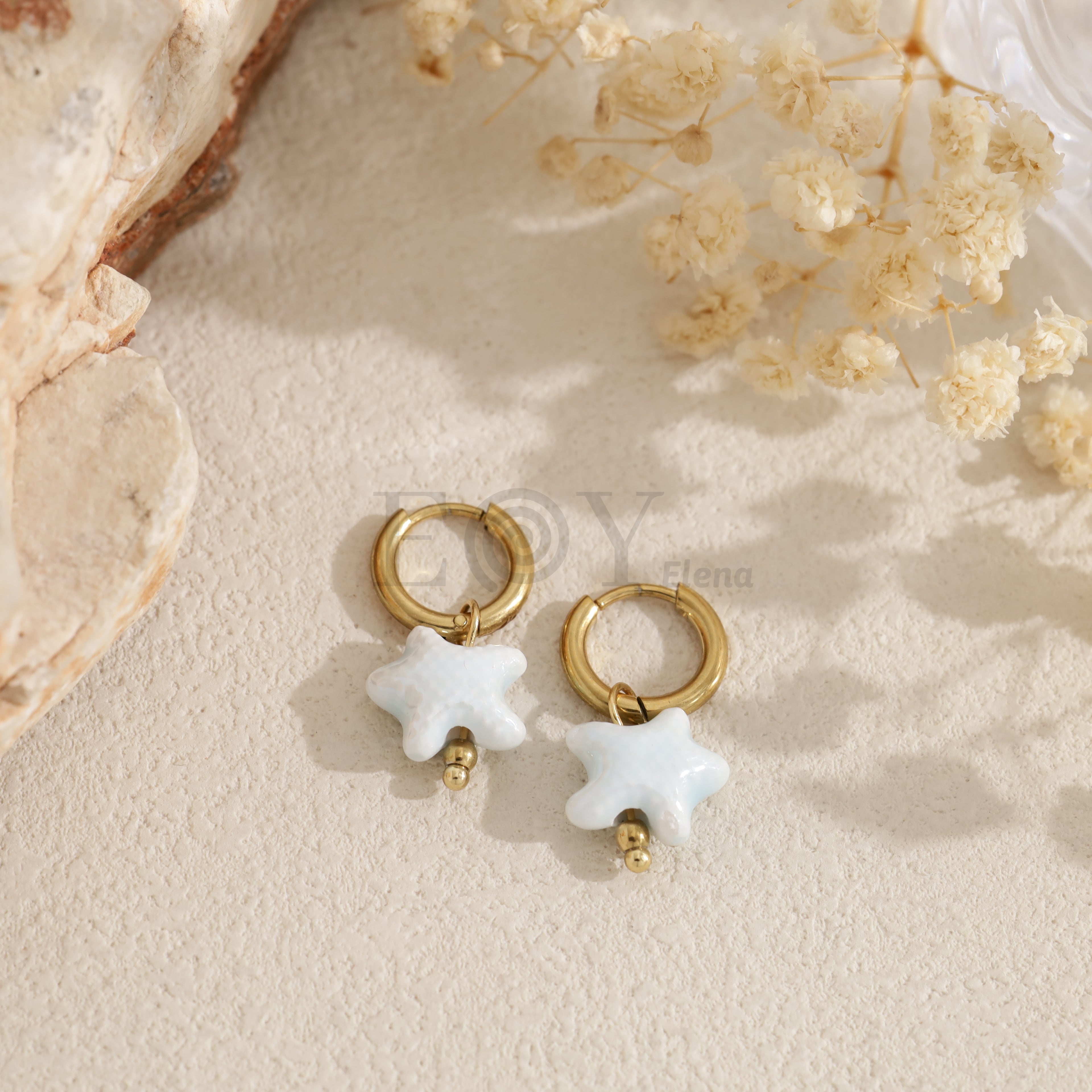 Pendientes de aro estrella color