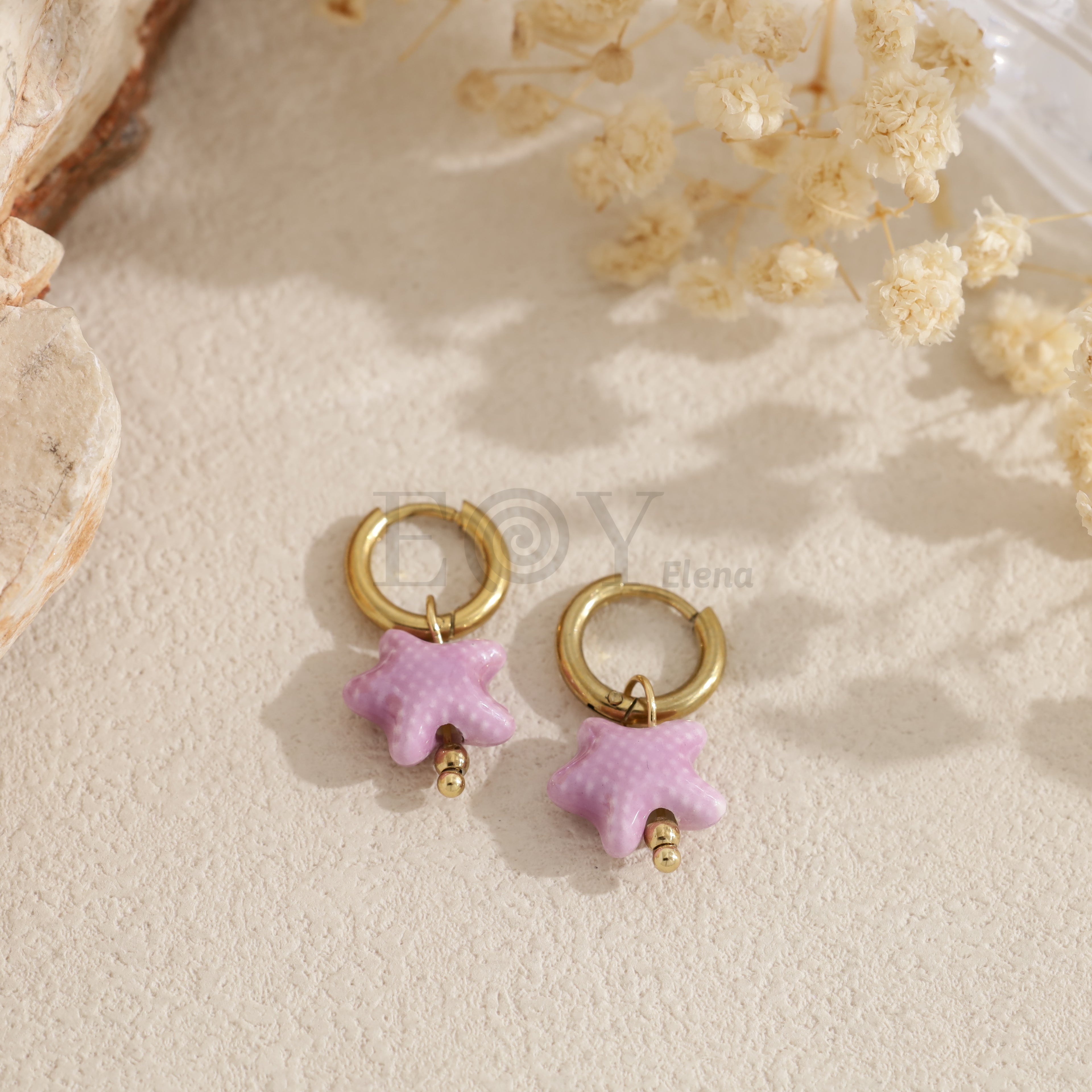 Pendientes de aro estrella color
