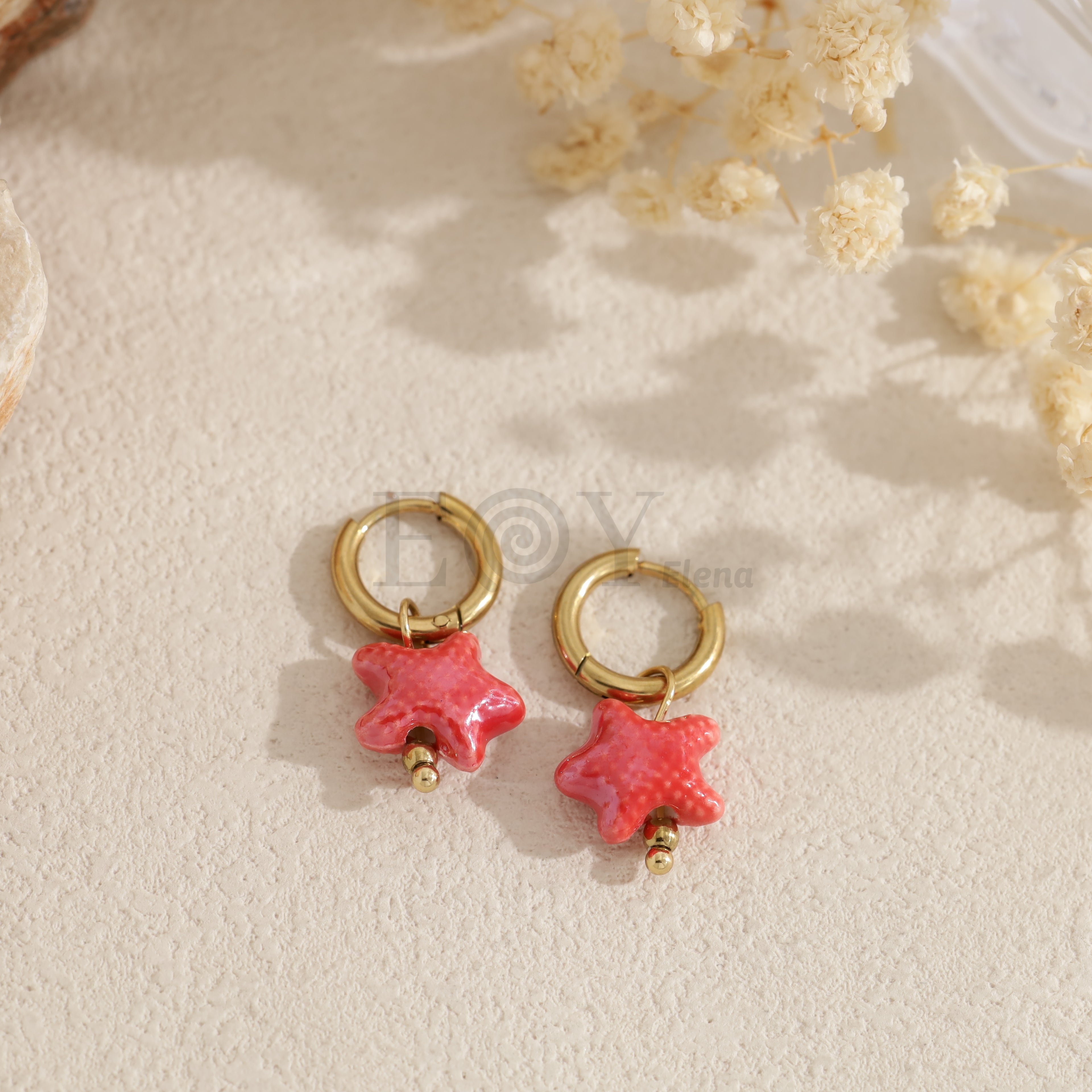 Pendientes de aro estrella color