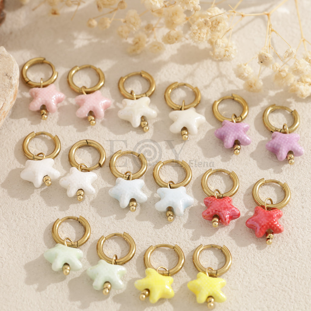 Pendientes de aro estrella color