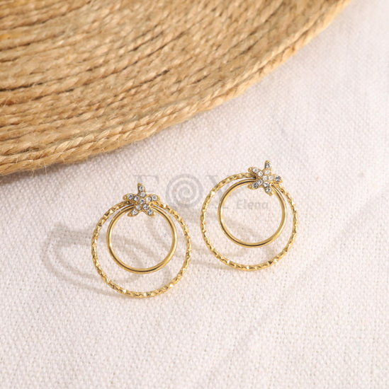 Pendientes doble aro y estrella de mar circonitas